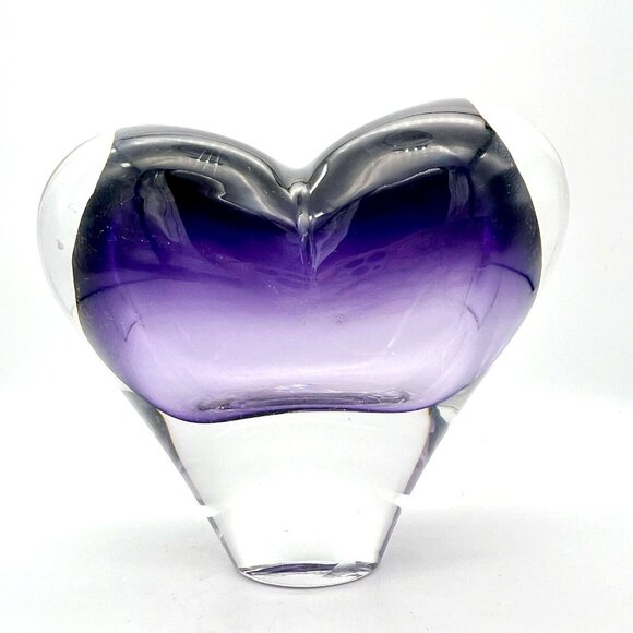 Vintage Rosenthal Purple Art Glass Heart Bud Vase Paperweight Minimalist - Picture 6 of 6